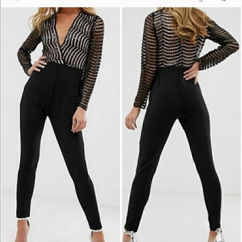 Rare London black sequin jumpsuit NWT NO OFFERS